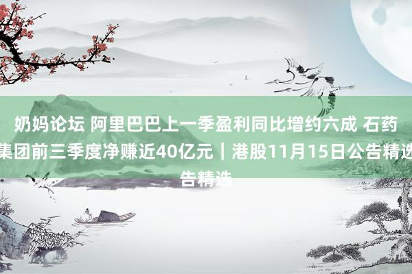 奶妈论坛 阿里巴巴上一季盈利同比增约六成 石药集团前三季度净赚近40亿元｜港股11月15日公告精选