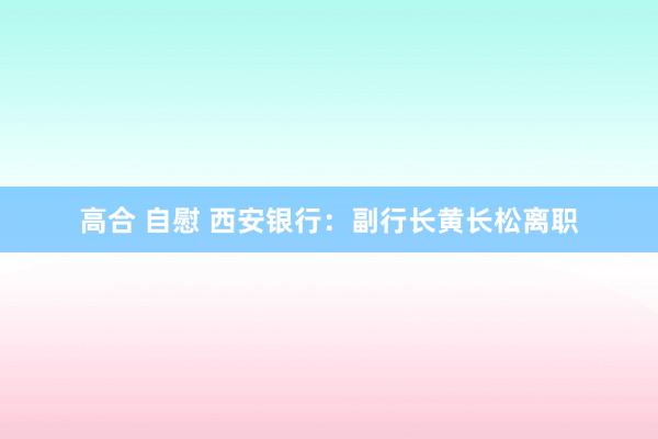 高合 自慰 西安银行：副行长黄长松离职
