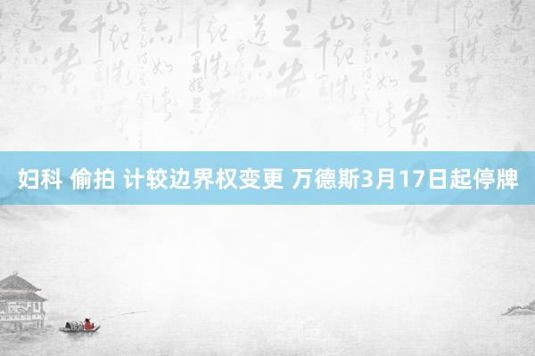 妇科 偷拍 计较边界权变更 万德斯3月17日起停牌