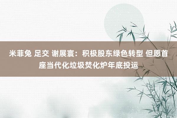 米菲兔 足交 谢展寰：积极股东绿色转型 但愿首座当代化垃圾焚化炉年底投运
