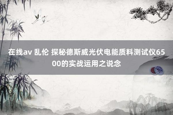 在线av 乱伦 探秘德斯威光伏电能质料测试仪6500的实战运用之说念