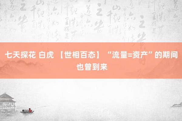七天探花 白虎 【世相百态】 “流量=资产”的期间 也曾到来